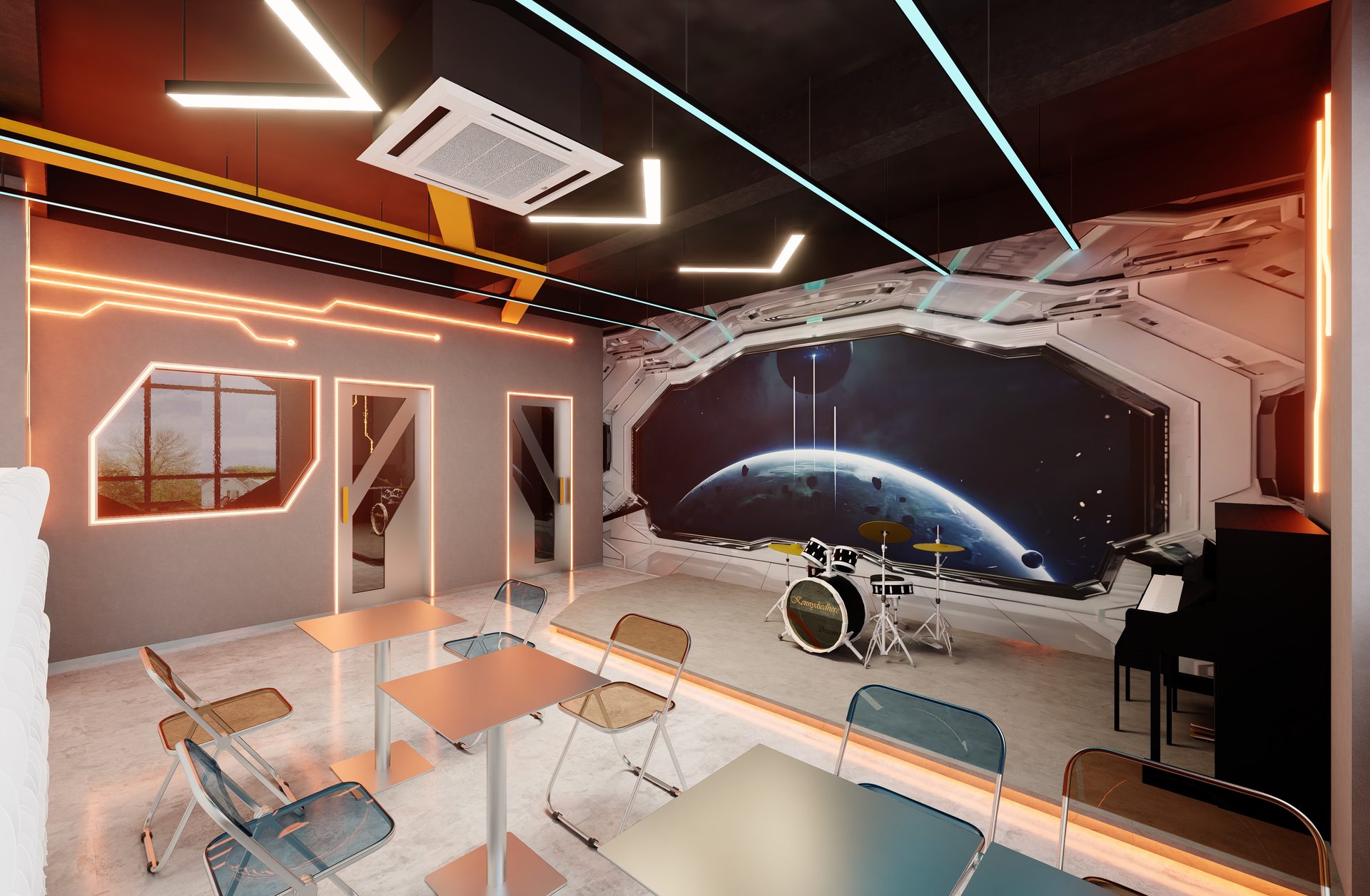 The BXB Futurelabs space-themed lounge